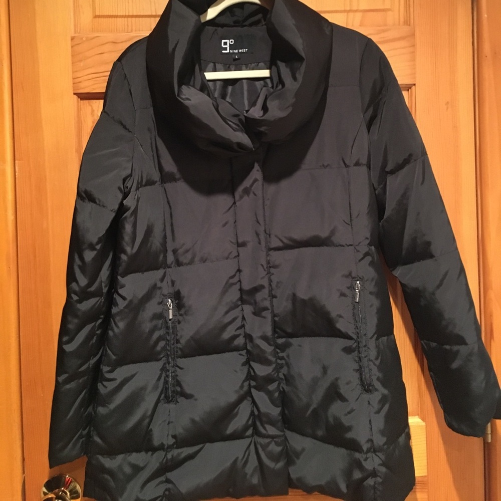 Nine West Winter Coat, Black with poof collar